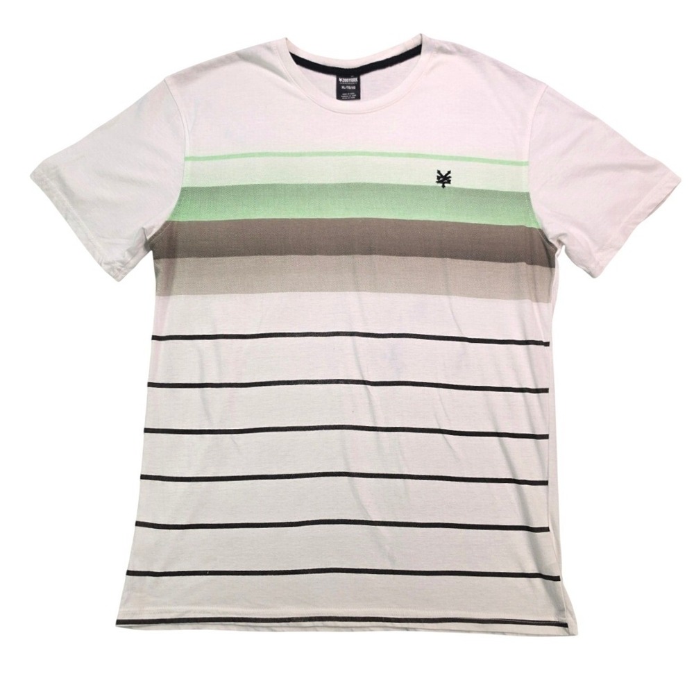 Zoo York Skate Streetwear Striped T Shirt White Green Gray Mens XL